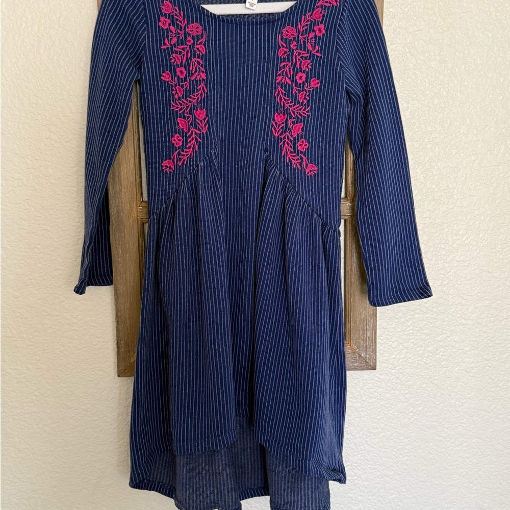 Tea Collection Blue Dress with Pink Floral Design